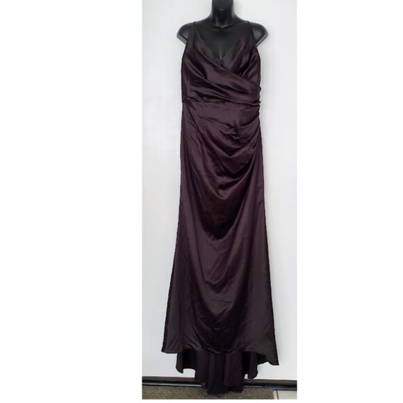 Galina Signature Black Satin Spaghetti Strap Mermaid Dress Gown Sz 18 Glam Goth - Picture 6 of 16